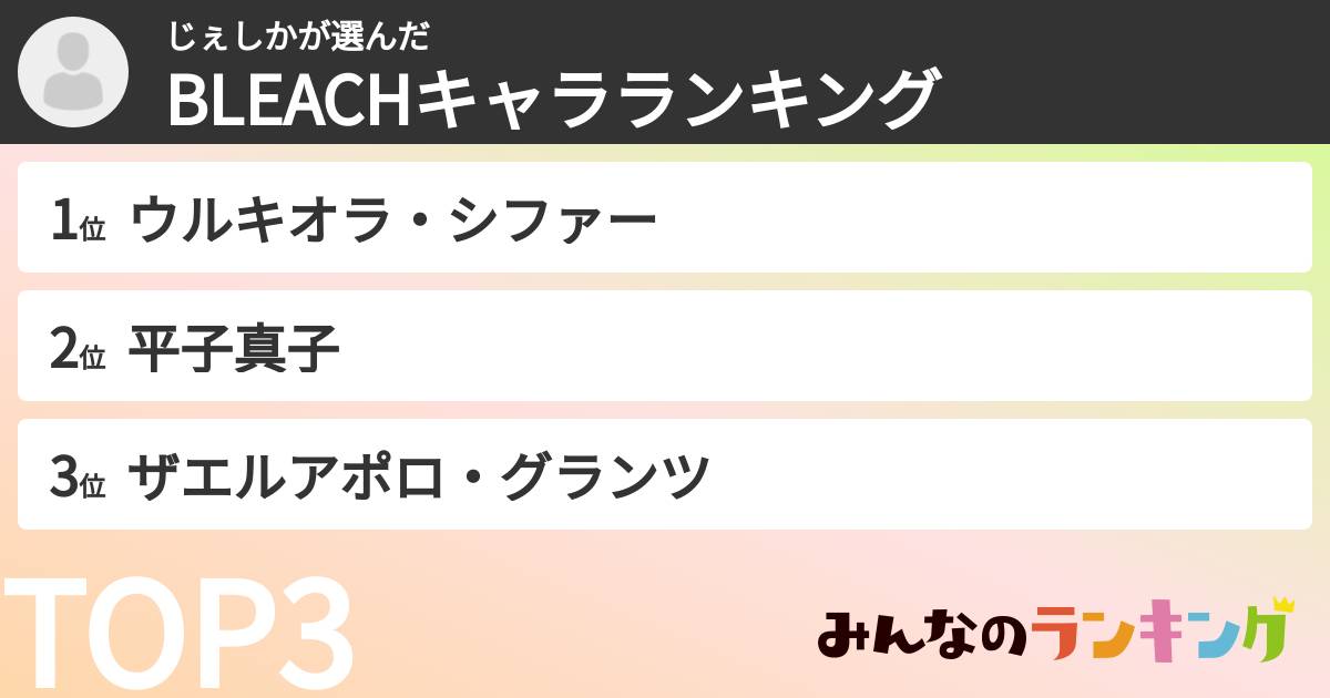 じぇしかさんの「BLEACHキャラランキング」