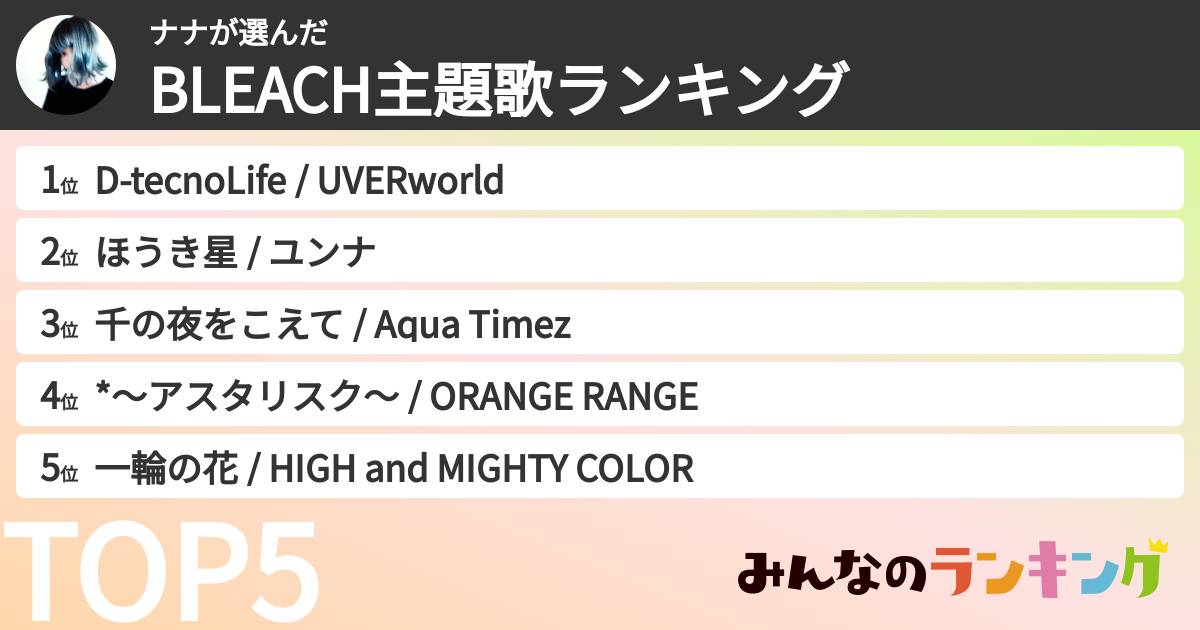 ナナさんの「BLEACH主題歌ランキング」