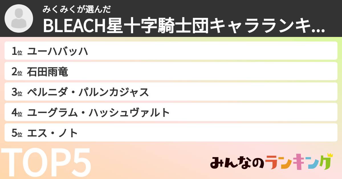 みくみくさんの「BLEACH星十字騎士団キャラランキング」
