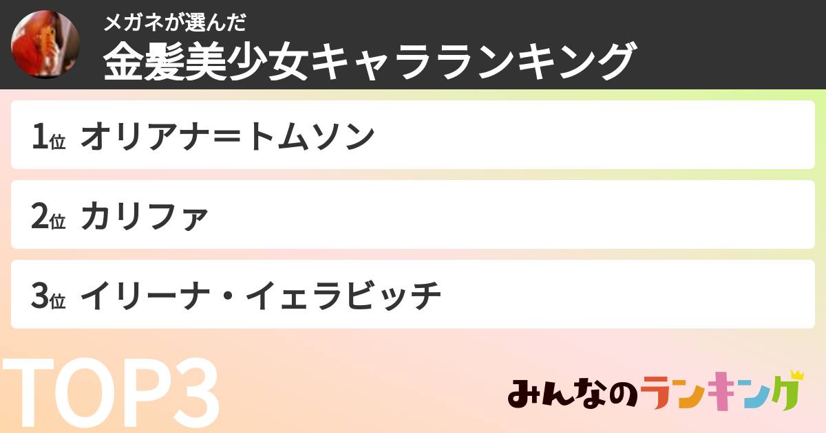 メガネさんの「金髪美少女キャラランキング」