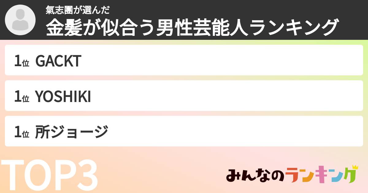 氣志團さんの「金髪が似合う男性芸能人ランキング」