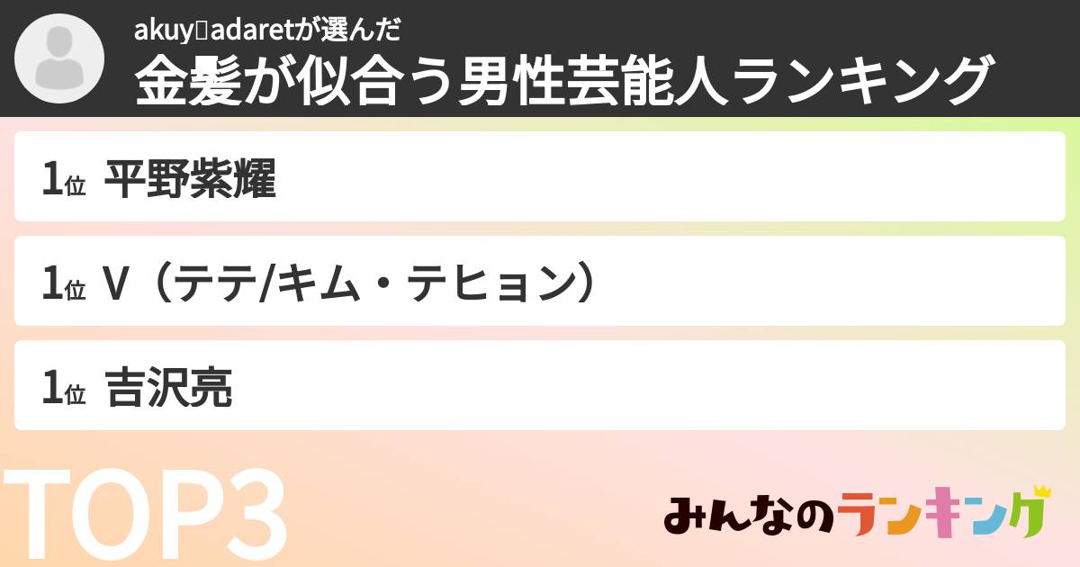 akuy💜adaretさんの「金髪が似合う男性芸能人ランキング」