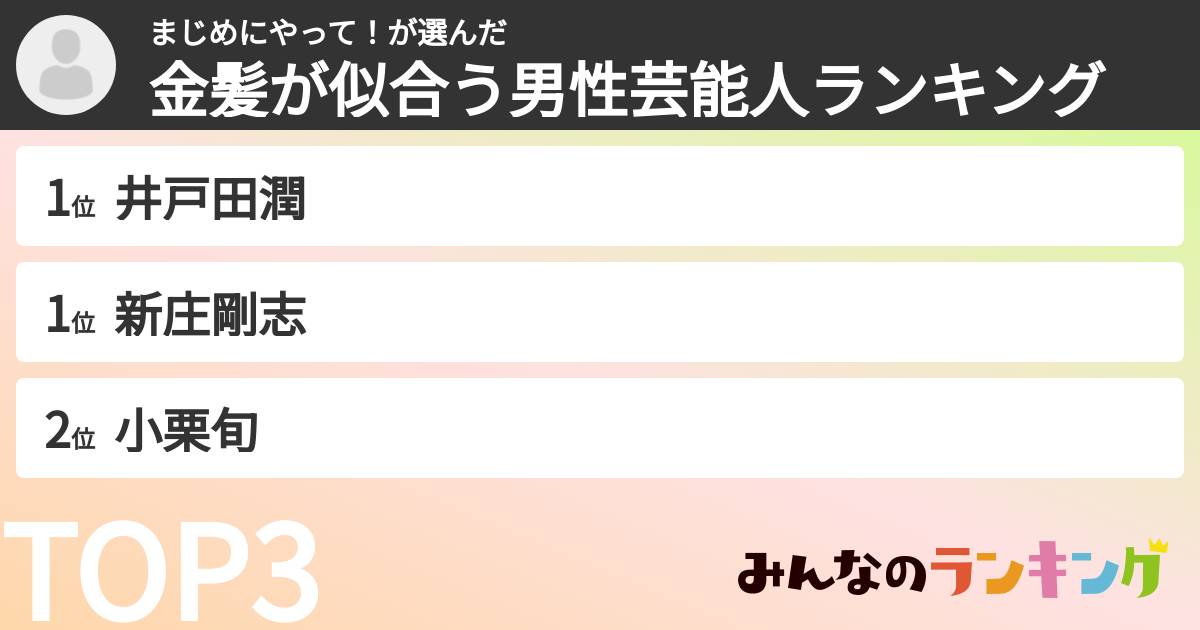 まじめにやって!さんの「金髪が似合う男性芸能人ランキング」