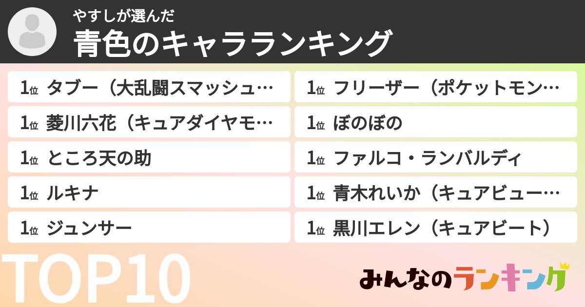 やすしさんの「青色のキャラランキング」