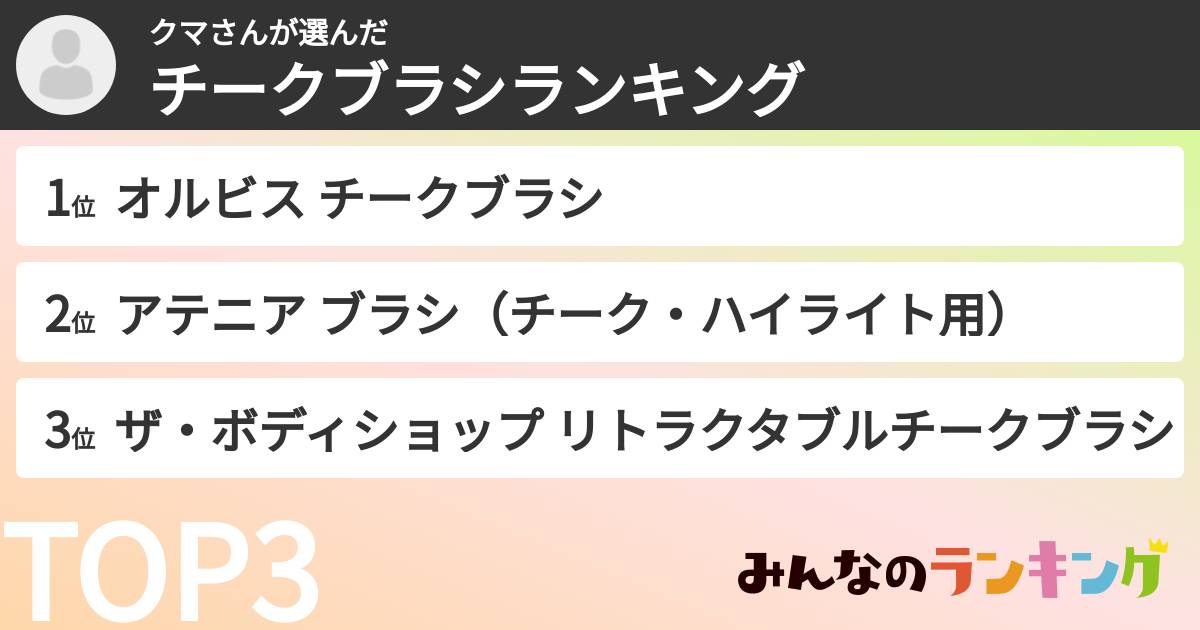 クマさんさんの「チークブラシランキング」