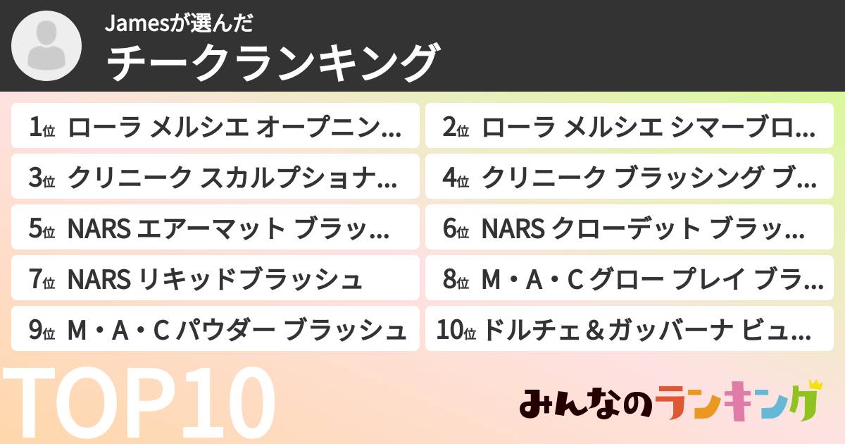 Jamesさんの「チークランキング」