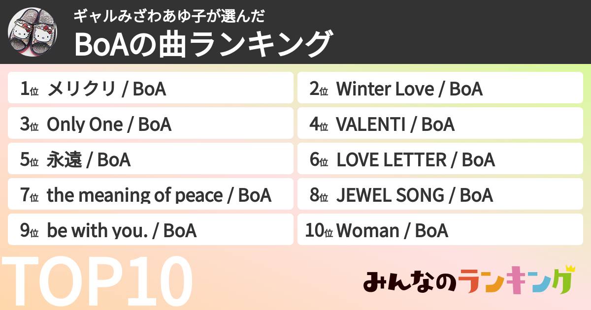 ギャルみざわあゆ子さんの「BoAの曲ランキング」