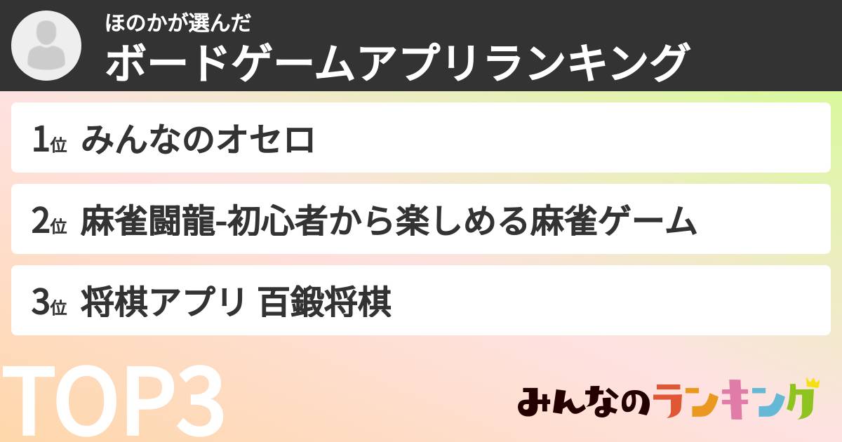 ほのかさんの「ボードゲームアプリランキング」