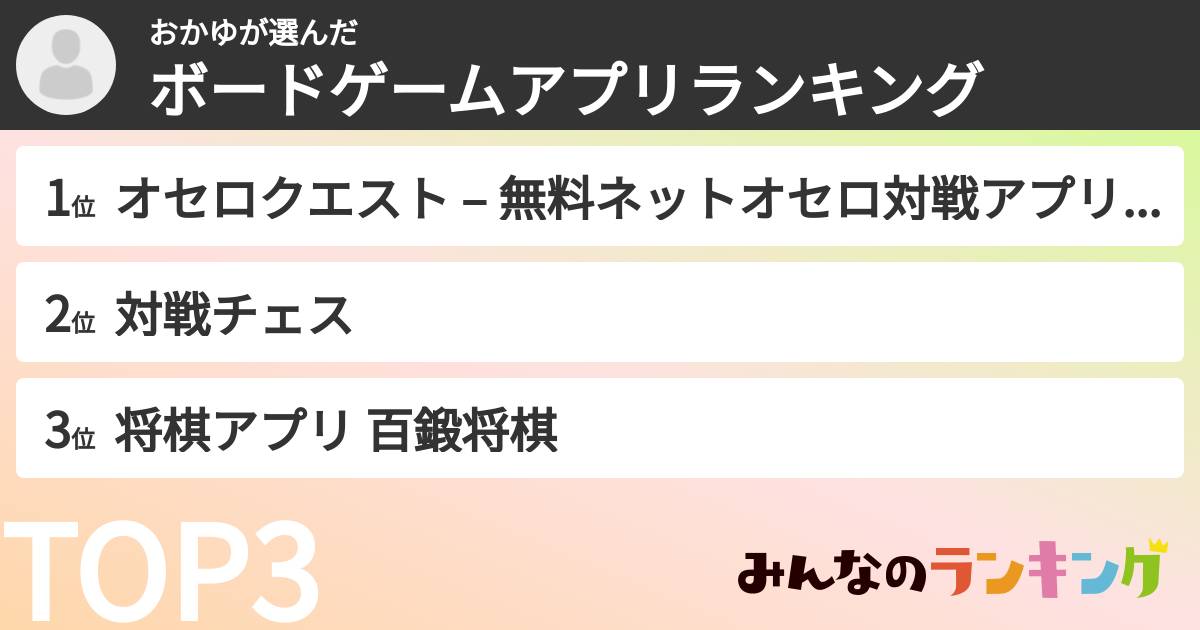 おかゆさんの「ボードゲームアプリランキング」