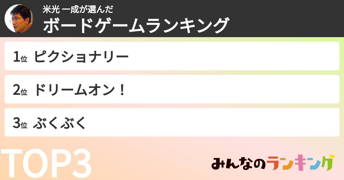 米光 一成さんの「ボードゲームランキング」