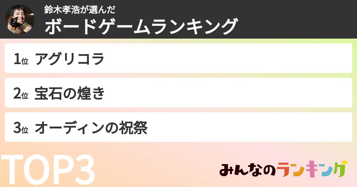 鈴木孝浩さんの「ボードゲームランキング」