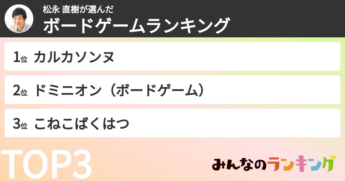 松永 直樹さんの「ボードゲームランキング」