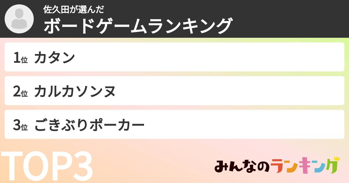 佐久田さんの「ボードゲームランキング」