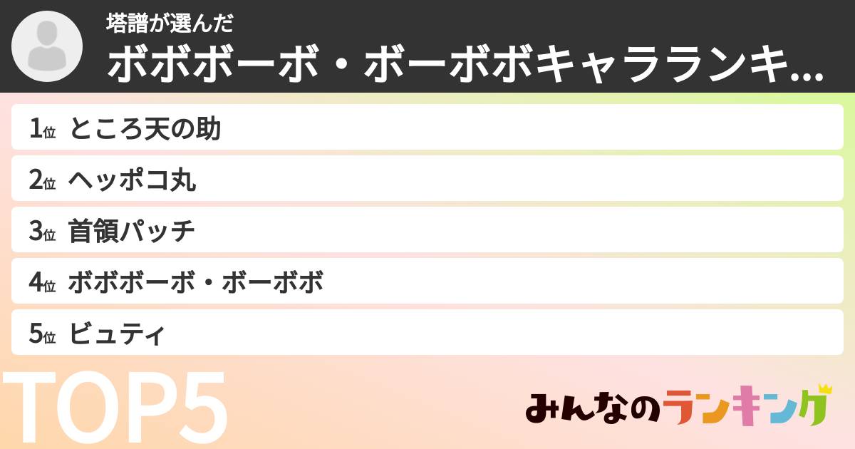 塔譜さんの「ボボボーボ・ボーボボキャラランキング」