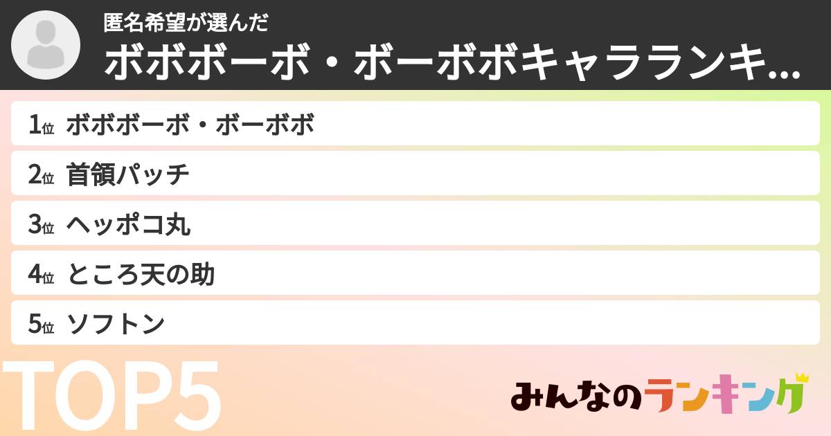 匿名希望さんの「ボボボーボ・ボーボボキャラランキング」