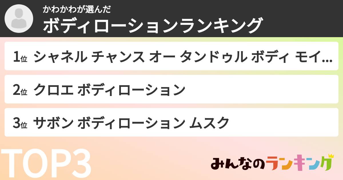 かわかわさんの「ボディローションランキング」