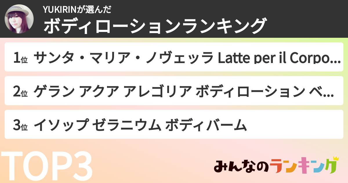YUKIRINさんの「ボディローションランキング」