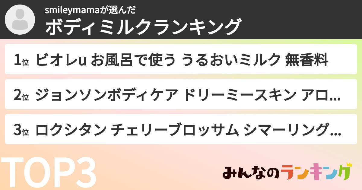 smileymamaさんの「ボディミルクランキング」
