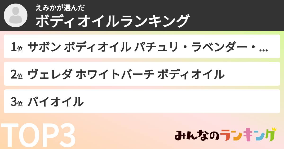 えみかさんの「ボディオイルランキング」