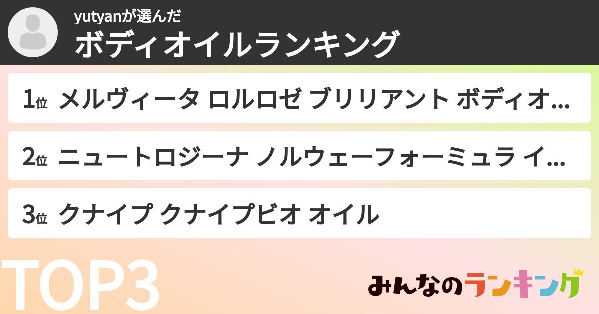 yutyanさんの「ボディオイルランキング」