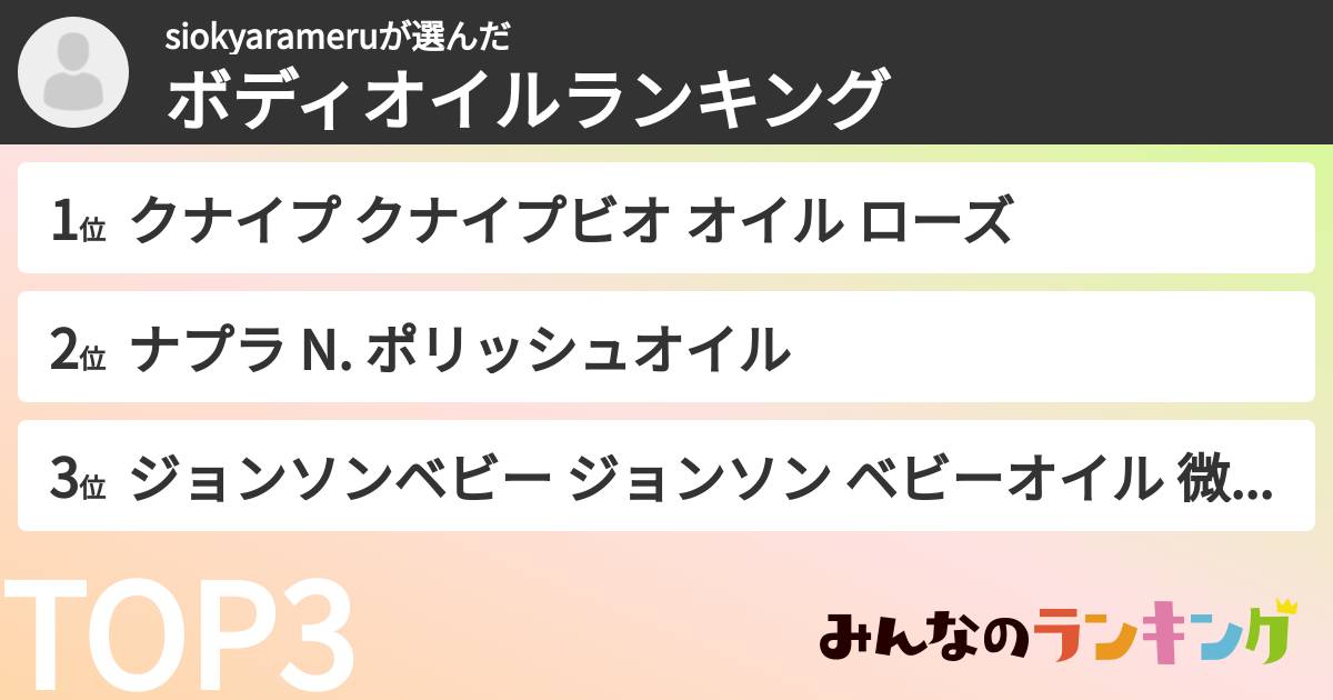 siokyarameruさんの「ボディオイルランキング」