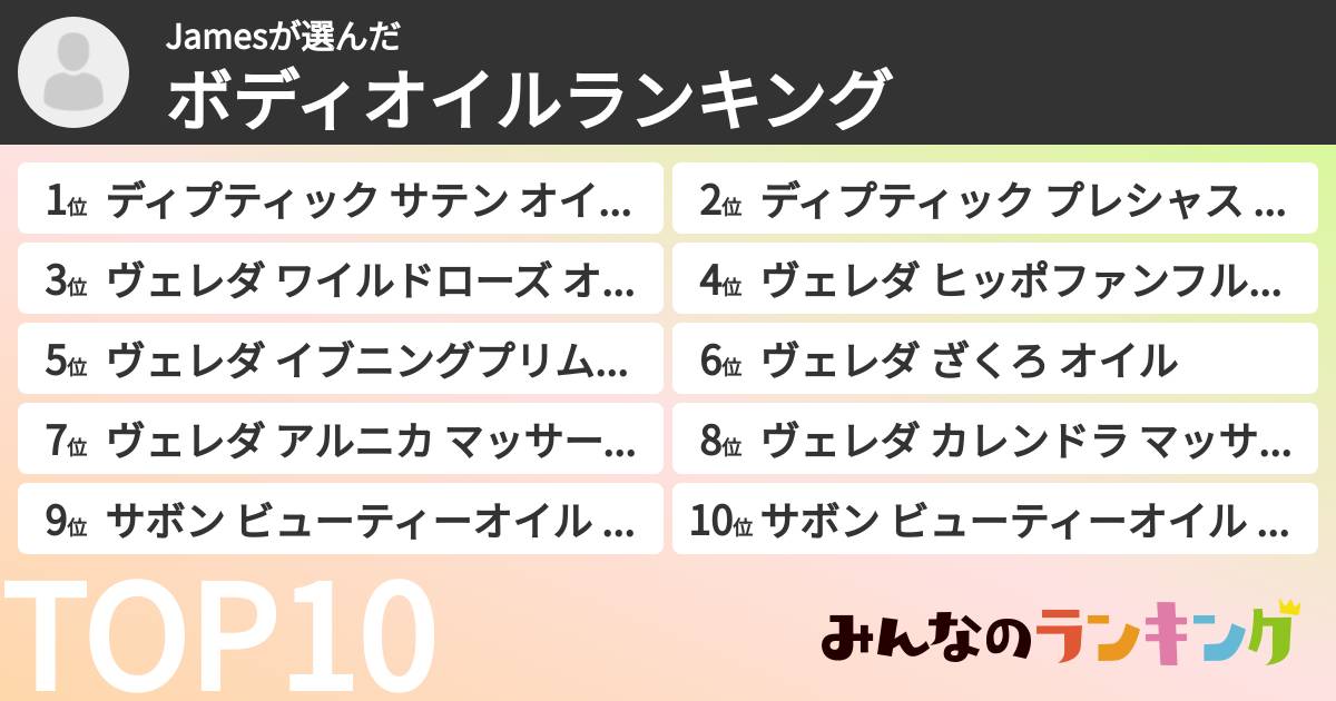 Jamesさんの「ボディオイルランキング」