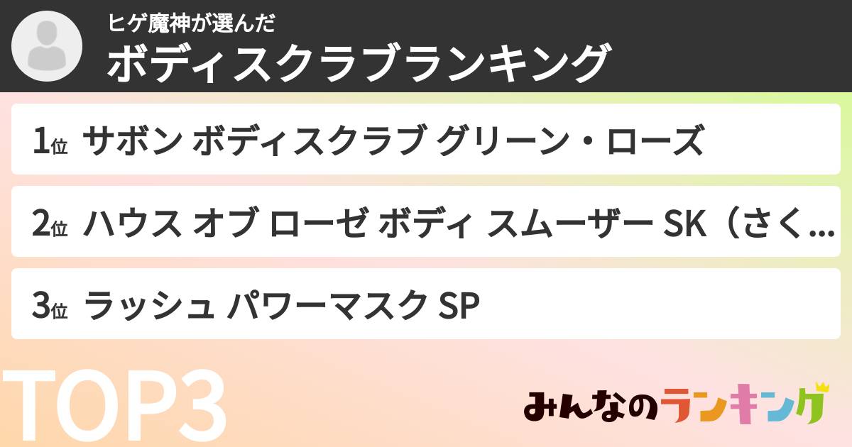 ヒゲ魔神さんの「ボディスクラブランキング」