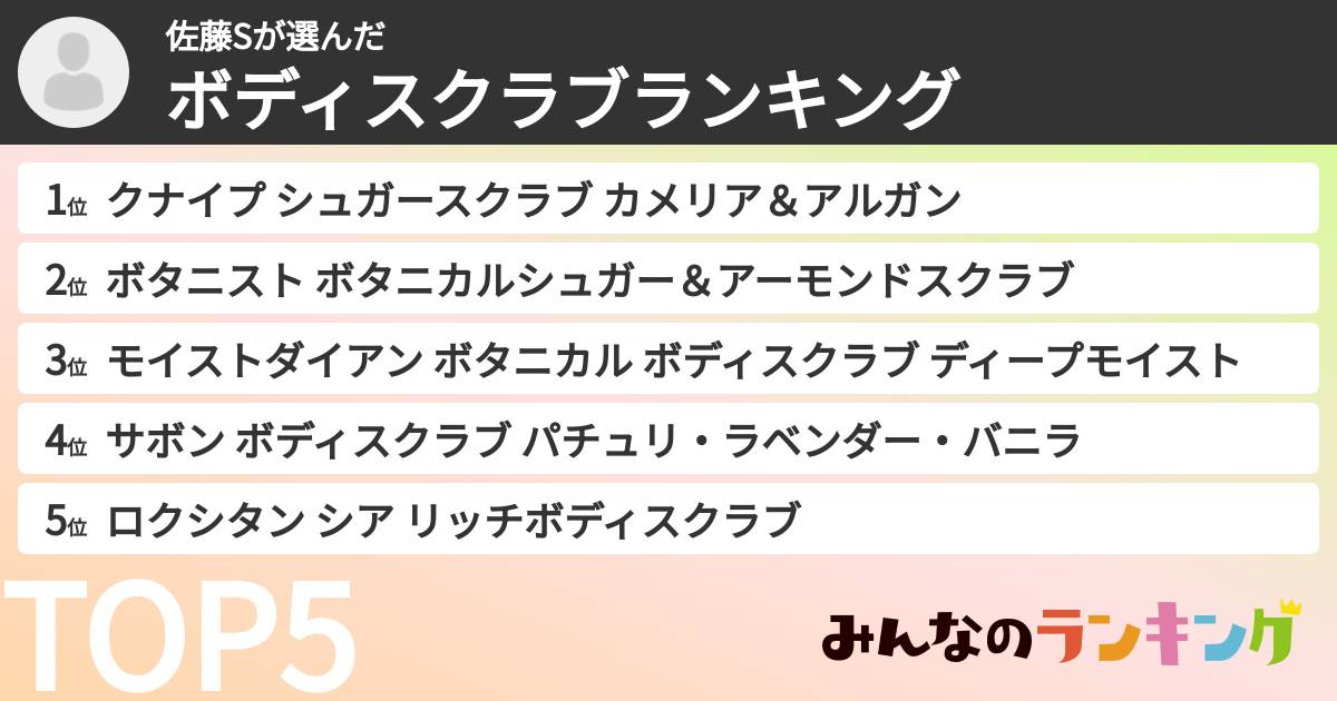 佐藤Sさんの「ボディスクラブランキング」