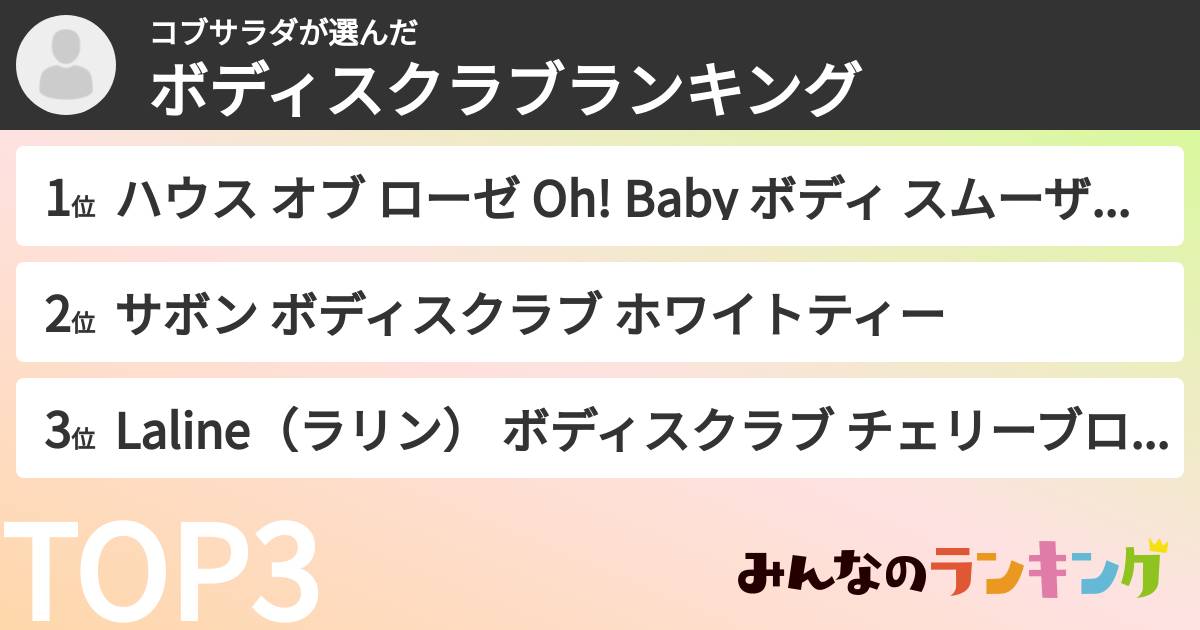 コブサラダさんの「ボディスクラブランキング」
