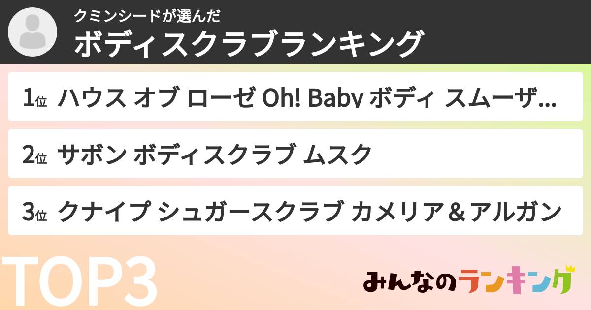 クミンシードさんの「ボディスクラブランキング」