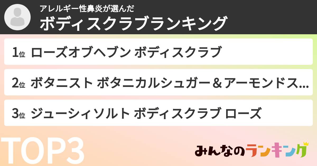アレルギー性鼻炎さんの「ボディスクラブランキング」