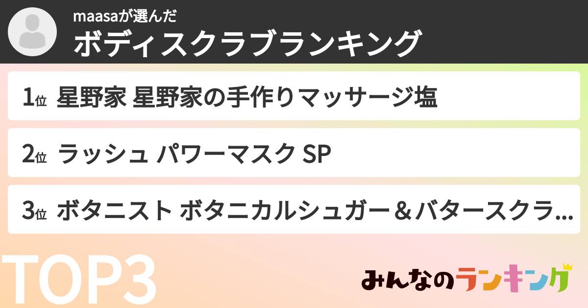 maasaさんの「ボディスクラブランキング」