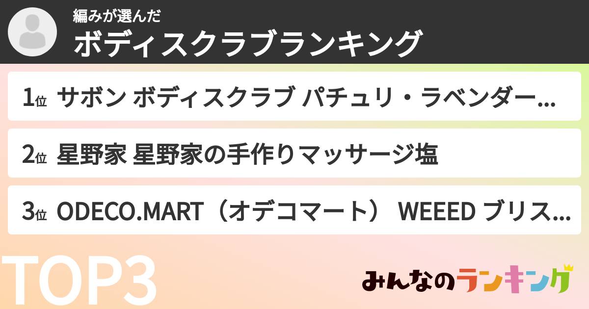 編みさんの「ボディスクラブランキング」