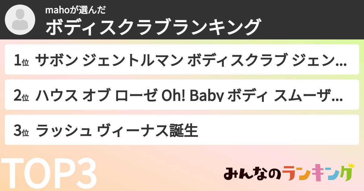 mahoさんの「ボディスクラブランキング」