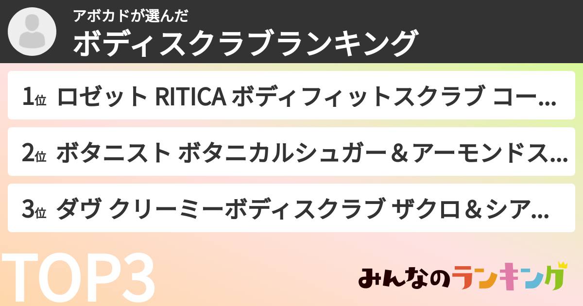アボカドさんの「ボディスクラブランキング」