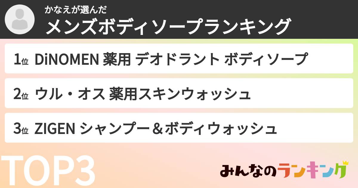 かなえさんの「メンズボディソープランキング」