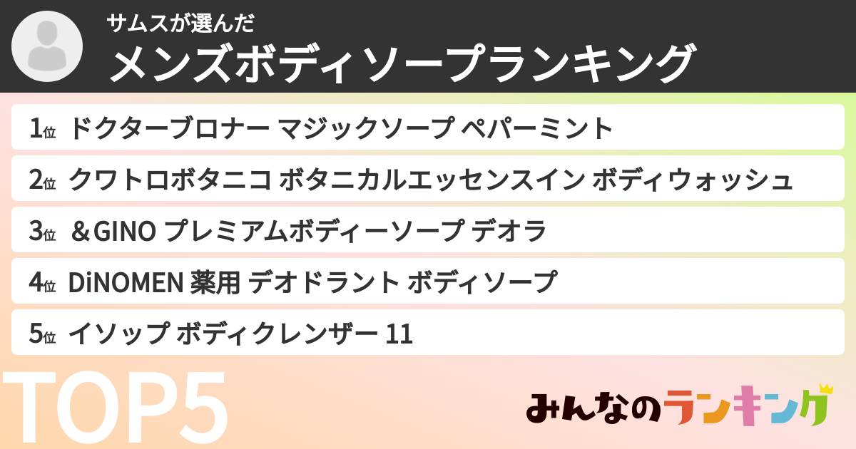 サムスさんの「メンズボディソープランキング」