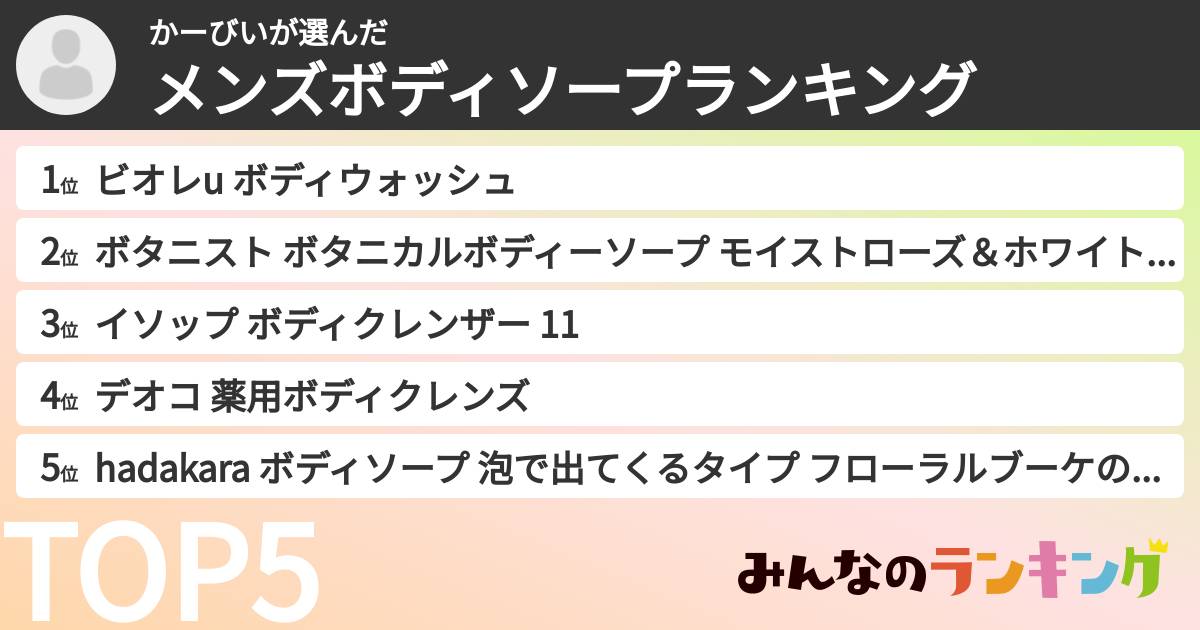 かーびいさんの「メンズボディソープランキング」
