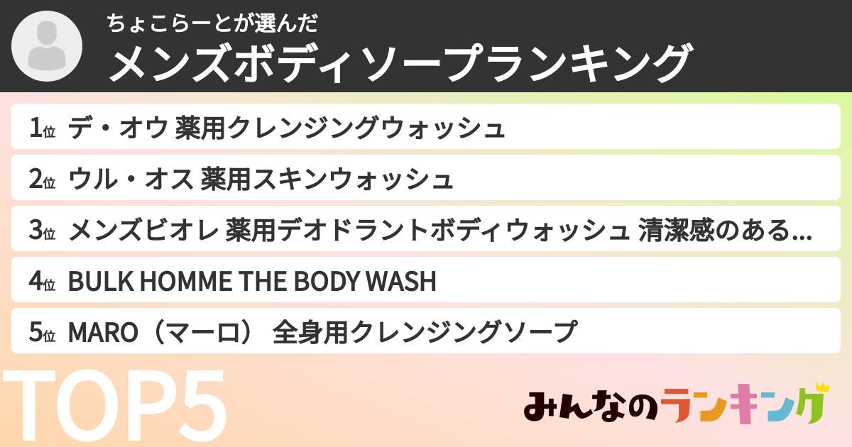 ちょこらーとさんの「メンズボディソープランキング」