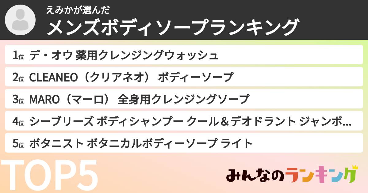 えみかさんの「メンズボディソープランキング」