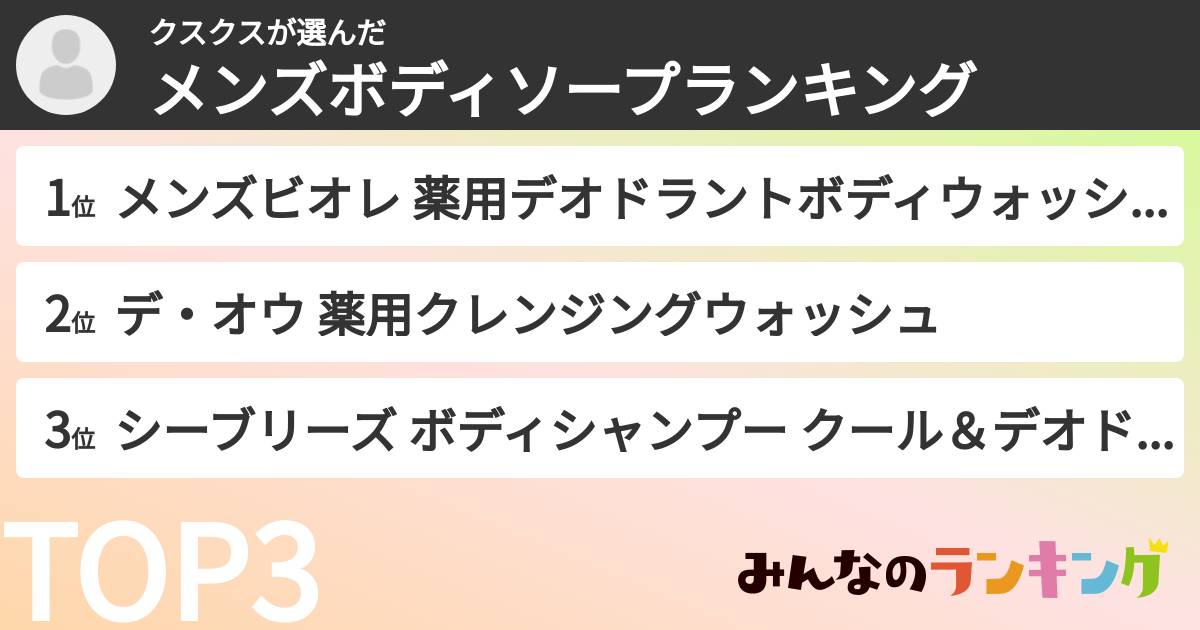 クスクスさんの「メンズボディソープランキング」