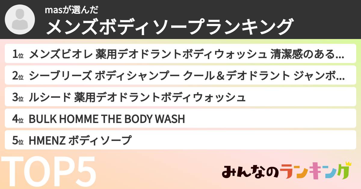 masさんの「メンズボディソープランキング」