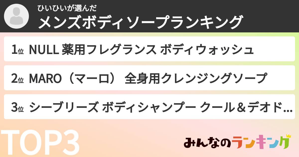 ひいひいさんの「メンズボディソープランキング」