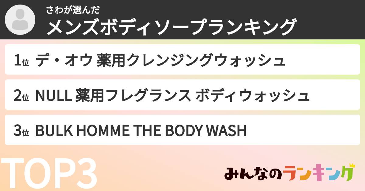 さわさんの「メンズボディソープランキング」