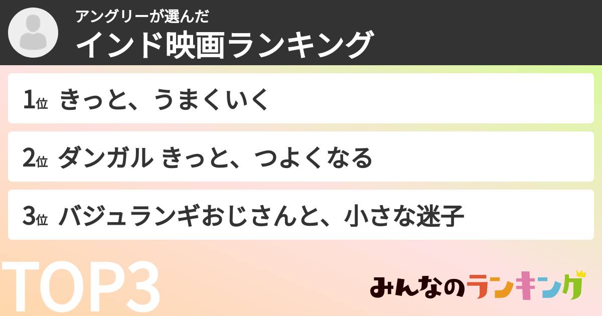 アングリーさんの「インド映画ランキング」