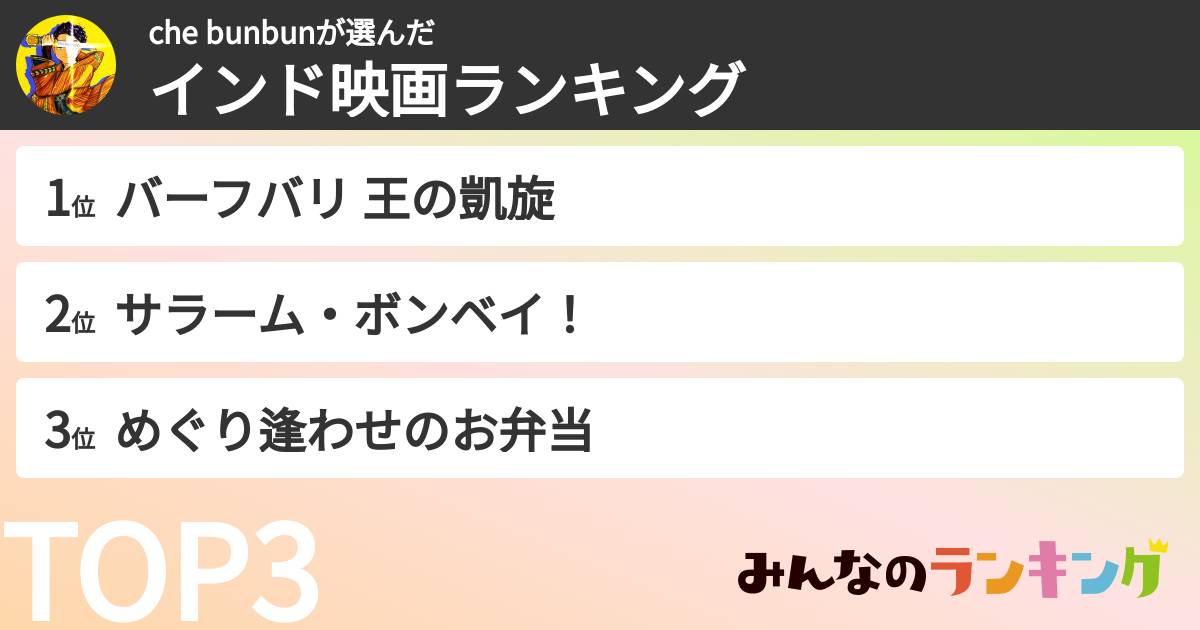 che bunbunさんの「インド映画ランキング」