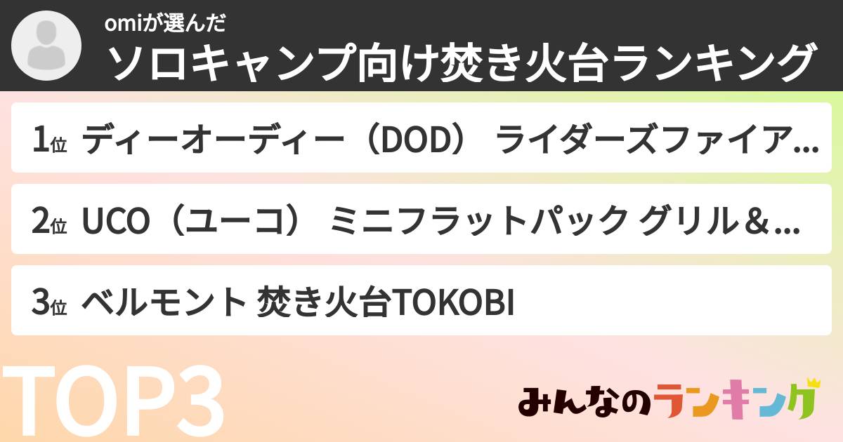 omiさんの「ソロキャンプ向け焚き火台ランキング」