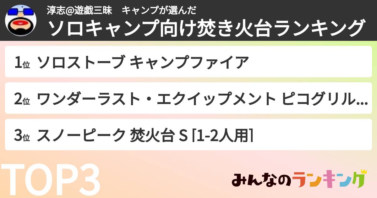 淳志@遊戯三昧 キャンプさんの「ソロキャンプ向け焚き火台ランキング」