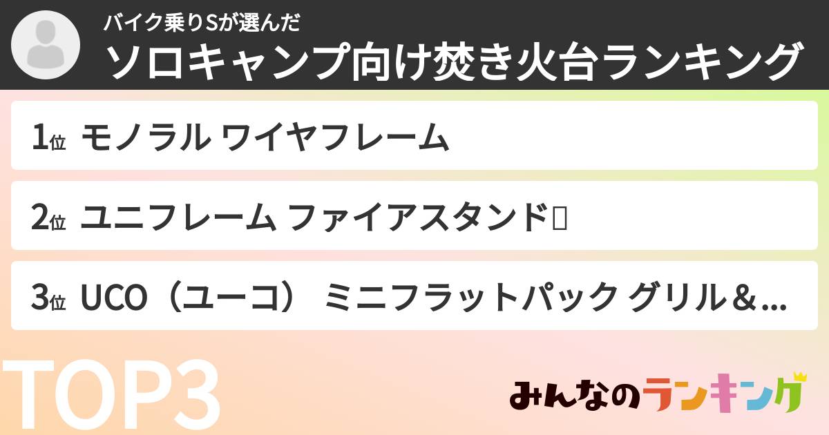 バイク乗りSさんの「ソロキャンプ向け焚き火台ランキング」
