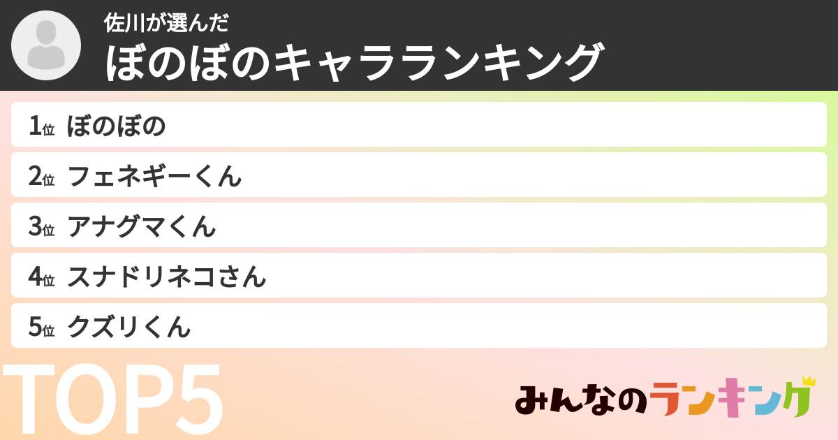 佐川さんの「ぼのぼのキャラランキング」